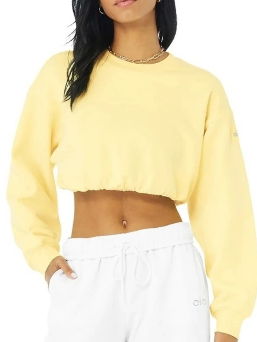 Alo Yoga Devotion Cropped Crewneck Sweatshirt in Yellow sz LARGE